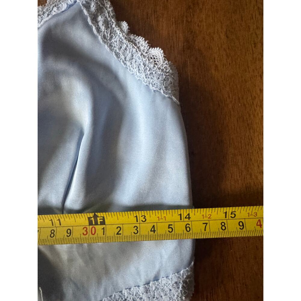 Blue Satin Lace Trim Handkerchief Hem Cami Y2K Smocked Back Small - Picture 8 of 10